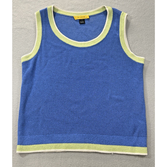 St John Yellow Label Santana Knit Sleeveless Top M Blue Green Wool Blend Preppy - Picture 1 of 13